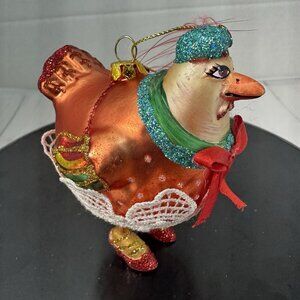 Chicken Hen Red Heels Kitschy Glass Christmas Tree Ornament 5"